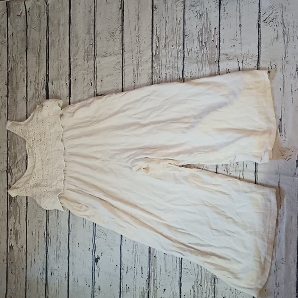 Lucky Brand Ivory White Cotton Blend Crochet Wide Leg Boho Crop Jumpsuit XL